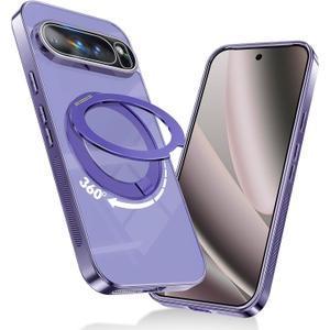 for Google Pixel 10 Pro XL Case with 360 Magnetic Stand&Ring Holder, [Fit for MagSafe][Full Camera Protection], Anti-Slip Rugged Matte Slim Shockproof Phone Cover, 6.8" Purple