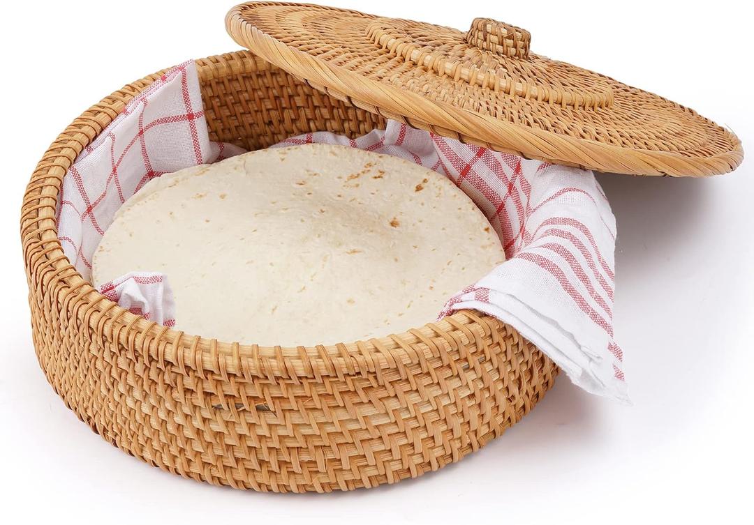 Tortillada - 10 Inches Tortilla Warmer/handcrafted Basket Made of Rattan incl. 100% Cotton Towel