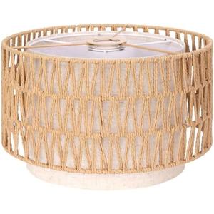 Boho Rattan Lamp Shade, 12.6" Top x 12.6" Bottom x 7.68" High, Natural Rattan & Linen Double Layer Lamp Shades for Floor Lamps Table Lamps Chandelier, UNO Fitter Lampshade Replacement, Easy Assembly
