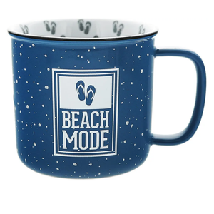 Pavilion Gift Company - Beach Mode Ceramic 18-ounce Mug, Blue with Speckled Finish, Durable Thick Walled Camping Style Coffee Cup, Campfire Mug, Beach Decor, Palm Trees, 1 Count
