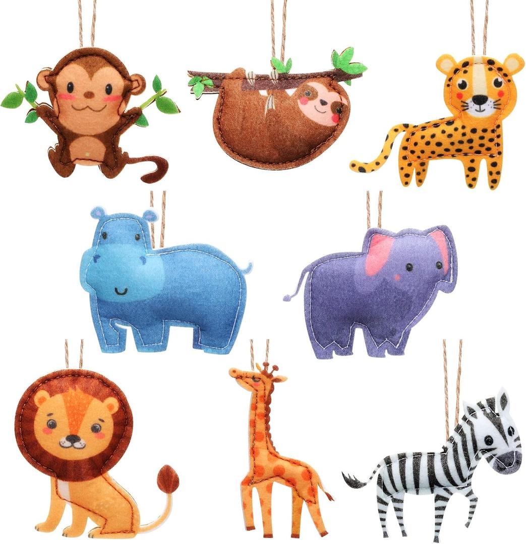 8 Pieces Christmas Decorations Set Felt Animal Ornament Giraffe Lion Pig Cow Christmas Ornament Hippo Duck Decorative Hanging Ornaments for Tree Home Party Decorations (Jungle Animal)