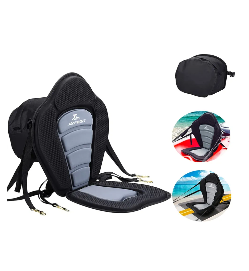 JAYEGT Kayak Seat Deluxe Padded Back Canoe Seat with Back Support ，SUP Paddle Board Seats Fishing Seat for Universal Sit with Detachable Storage Bag and 4 Adjustable Straps.