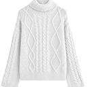 PRETTYGARDEN Fall Sweaters for Women 2025 Oversized Chunky Cable Knit Turtleneck Long Sleeve Winter Pullover Sweater Tops (Small, White)