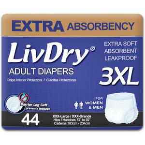 LivDry Adult Incontinence Underwear, Extra Absorbency Adult Diapers, Leak Protection (XXX-Large (44 Count))