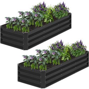 2PCS 6x2x1FT Galvanized Raised Garden Bed,Planter Raised Beds-Metal Garden Box,Large Plant for Outdoor Planting, Vegetables BedFlower,herb-Black