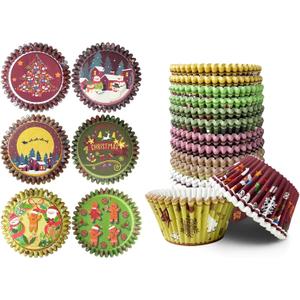 qiqee Christmas Jumbo Cupcake Liners 300PCS Cupcake Liners Cupcake Cups 6 Designs Christmas Gingerbread Man Cupcake Papers Baking Cups Cupcake Wrappers (Large Size)