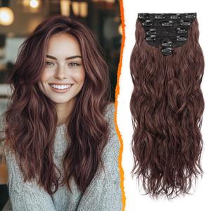 BARSDAR Brown Clip-in Hair Extensions - 20 Inch Wavy Synthetic Chestnut Hair Extensions - 6PCs Soft Thick Clip-ins - Reddish Chestnut Brown BARSDAR Brown Clip-in Hair Extensions - 20 Inch Wavy Synthetic Chestnut Hair Extensions - 6PCs Soft Thick Clip-ins - Reddish Chestnut Brown