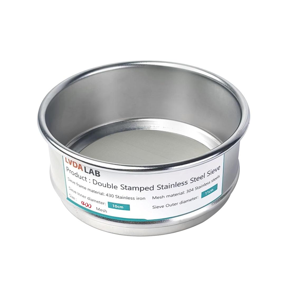 304 Stainless Steel Mesh Lab Sieve, 400 Mesh (0.038mm) Aperture Test Sieve, 4inch(10cm) Economy Standard Analysis Sample Test Sieves for Industrial Laboratory Homes