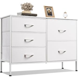WLIVE White Dresser for Bedroom with 5 Drawers, Fabric Dresser for Living Room, Wide Chest of Drawers for Bedroom, Closet, Hallway, White