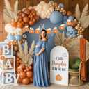 Fall Balloon Arch Kit 135Pcs Dusty Blue Burnt Orange Sand White Balloon Garland with Pumpkin Banner for A Little Pumpkin Is On The Way Baby Shower Autumn Birthday Thanksgiving Party Decoration
