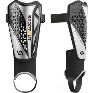Sportout Soccer Shin Guards for Kids Adults, Youth Soccer Gear with Protective Hard Shell for Boys, Girls, and Mens. Soccer Shin Pads Offers Comprehensive Protection. (Small, Black 2.0 Pro)
