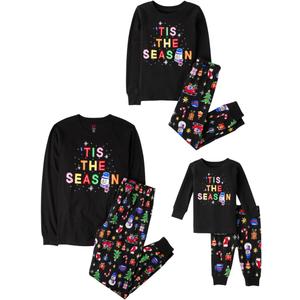 The Children's Place, Unisex Baby, Family Matching, Christmas and Holiday Pajama Sets, Cotton, Black Glow-Adult, Small