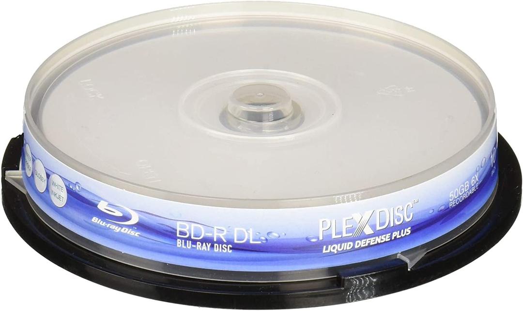 PlexDisc Water Resistant Glossy White Inkjet Printable BD-R DL 6x 50GB Blu-ray, 10 Disc Spindle