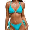Bikini Sets for Women Two Piece Swimsuit Metal Decor String Adjustable Triangle Top Swim Wear Turquoise L