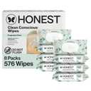 The Honest Company Baby Wipes for Sensitive Skin, Hypoallergenic, Fragrance-Free, Multi-Use, Geo Mood Design, 576 Count (8 Packs of 72)