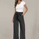 LILLUSORY Wide Leg Dress Pants Women's Paperbag High Waisted Business Casual Trousers with Removable Belt (Black, L)