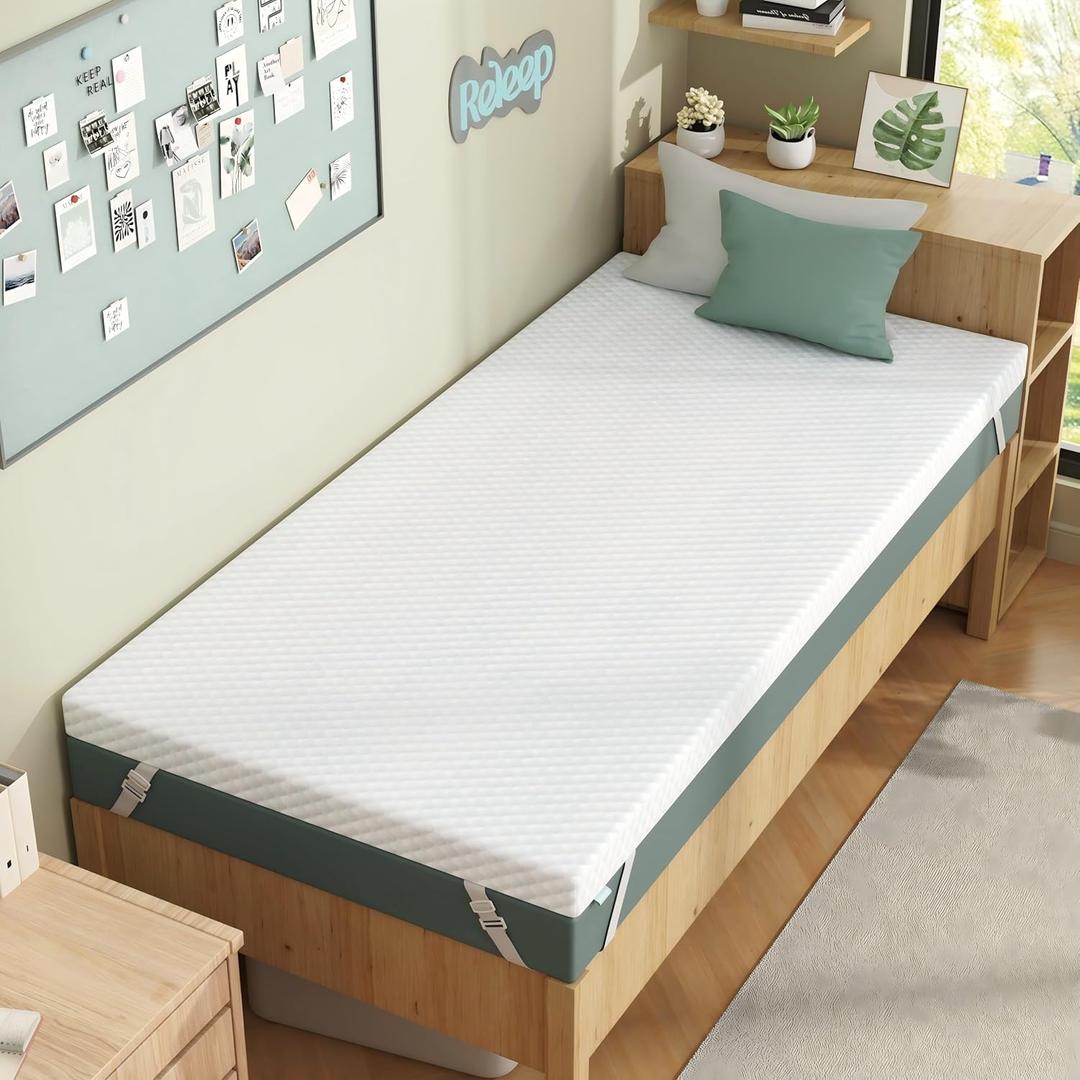 Releep 3 Inch Twin Gel Mattress Topper for College Dorm, Cooling Firm Bed Topper for Pressure Relief, Orthopedic Support Mattress Topper with Non-Slip Washable Cover, CertiPUR-US Dorm Bed