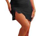 firfig Women's Sexy Ruched Bodycon Mini Dress Mesh Long Sleeve Ruffle Hem Club Cocktail Party Short Dresses (Medium, Z Black)