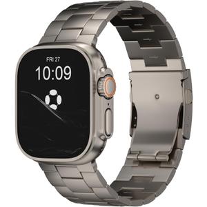 CRNS01 Titanium Watch Band Compatible with Apple Watch Ultra 3/2/1 49mm, Series 11/10 46mm - Military-Grade DLC Coating, Scratch Resistant & Perfect Ultra Color Match for Men (CRNS01 Max| Folding Clasp | Titanium)