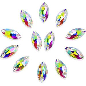 DONGZHOU Sew On Rhinestone AB Sewing Stone with Holes Navette Shape Beads Crystals Flat Back Glass Rhinestones Crystal Gems Clothing Accessories for Costume, Clothes, Garments, DIY Crafts 10 * 5