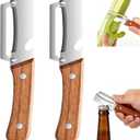 2 Pack Multifunctional Vegetable Peeler, Peelers for Kitchen with Bottle Opener, Zero Snag Wooden Peeler, 2 in 1 Stainless Steel Peeler with Wooden Handle, Potato, Fruit, Pumpkin