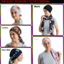 JarseHera Bamboo Cotton Liner Chemo Headwear for Womenwith Silky Scarfs for Cancer Hair Loss Sleep Caps Beanie (Black+Gray,2 Pair, One Size Fit Most)