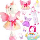 HUITEM Unicorn Toys for Girls Age 4-6, Ballerina Doll Stuffed Animal with 3 Set Clothes, Plush Bag, Accessories, 16 inch Unicorn Doll Toys Birthday Gift for 3 4 5 6 Year Old Little Girls