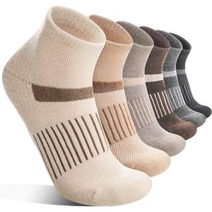 6 Pairs Merino Wool Ankle Running Hiking Socks Compression Support Breathable Thick Cushion No Show Socks for Women Men (Medium, Brown Beige(quarter Socks))