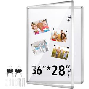 Ctosree 36"x28" Lockable Enclosed Bulletin Cork Board, Outdoor Display Case with Glass Door Weather Resistant Notice Board with Aluminum Frame for Office School Hospital Community, 9xA4(White)