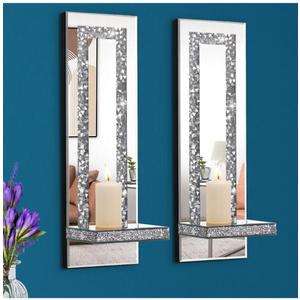 Crystal Crush Diamond Mirrored Candle Sconces, Silver Wall Candle Holder Set of 2, Wall Decorations for Living Room，Dining Room (Rectangle Stripe (Style 4))