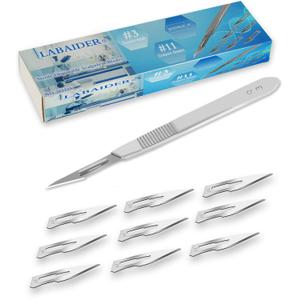 LabAider Surgical Grade Blades #11 10pcs Sterile with #3 Scalpel Knife Handle for Biology Lab Anatomy, Practicing Cutting, Medical Student, Sculpting, Repairing