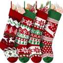 HiPeep 4Pcs Christmas Stockings, 18 Premium Large Knitted Christmas Stockings Reindeer Snowflake Stocking for Family, Holiday and Fireplace Party Decoration