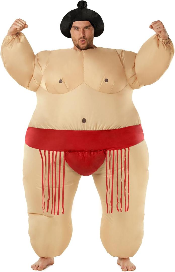 Morph Sumo Wrestler Inflatable Costume, Inflatable Sumo Costume, Blow Up Halloween Costumes For Men, Halloween Costumes Men (One Size, Red)