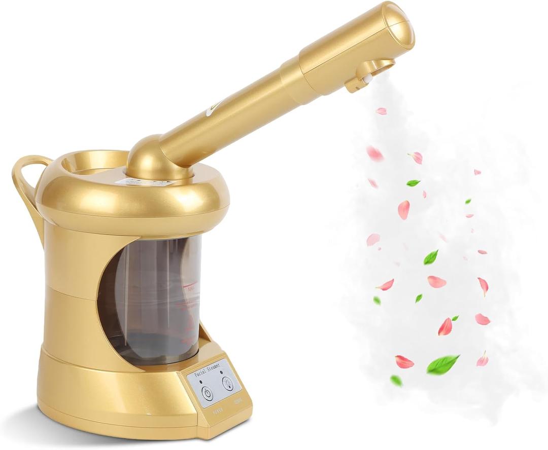 Facial Steamer, Nano Ionic Face Steamer with Extendable Arm for Deep Cleaning and Hydration, 360Rotating Nozzle Face Humidifier, Portable Ozone Steamer for Beauty, Spa and Home UseGolden