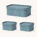 La Jolie Maison Vegan Leather Storage Boxes with Lids, Set of 3 Decorative Storage Containers Organize Stackable Storage Box, Dusty Blue