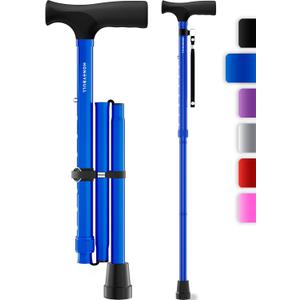 HONEYBULL Walking Cane for Men & Women - Foldable, Adjustable, Collapsible, Bumper Base Tip, Heavy Duty, Walking Sticks for Seniors & Adults (Blue)