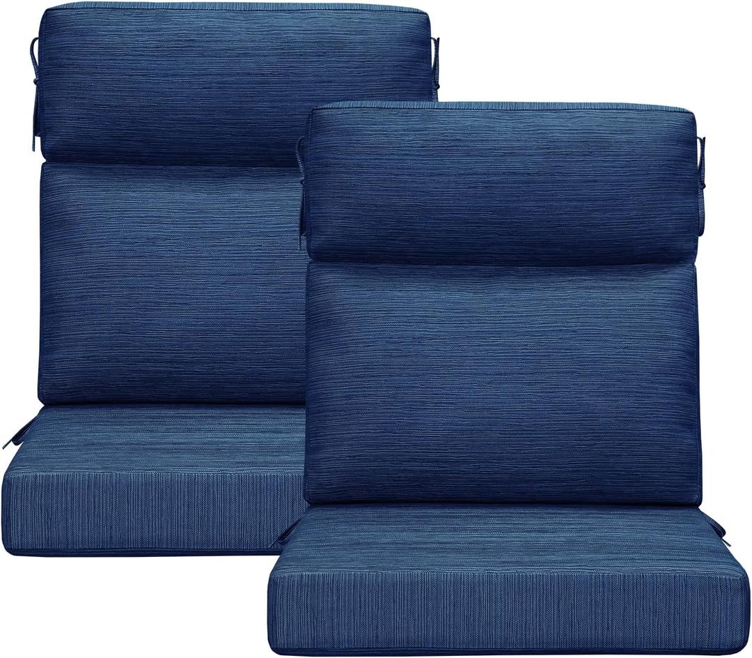 Outdoor High Back Chair Cushion, 2 Pack 44x21 inches Patio Chair Cushions Water Repellent Rocking Cushions Indoor Furniture Seat Pad, Navy