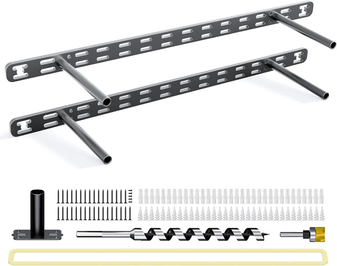 2pcs Floating Shelf Bracket Heavy Duty,Decorative Floating Shelf Hardware Hidden Black Metal Fireplace Mantel Brackets (22"X8"X1.0"--2pcs--with Build Kit)