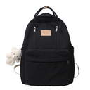 AONUOWE Preppy Backpack with Plushies Cute Backpack for Teen Girls Light Academia Bookbags Solid Aesthetic School Bag (Black)
