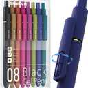 8Pcs Black Gel Pens - 0.7mm Medium Point Black Ink Pens | Smooth Writing - Quick Drying Retractable Pen for Men Women (Vintage - 8Pcs)