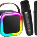 Kinglucky Mini Karaoke Machine for Kids, 2025 TOP Birthday Gifts Ideas for 3-12 Year Old Girls, Christmas Party Gifts Kids' Personal Video Players Accessories with 2 Wireless Microphones - Black