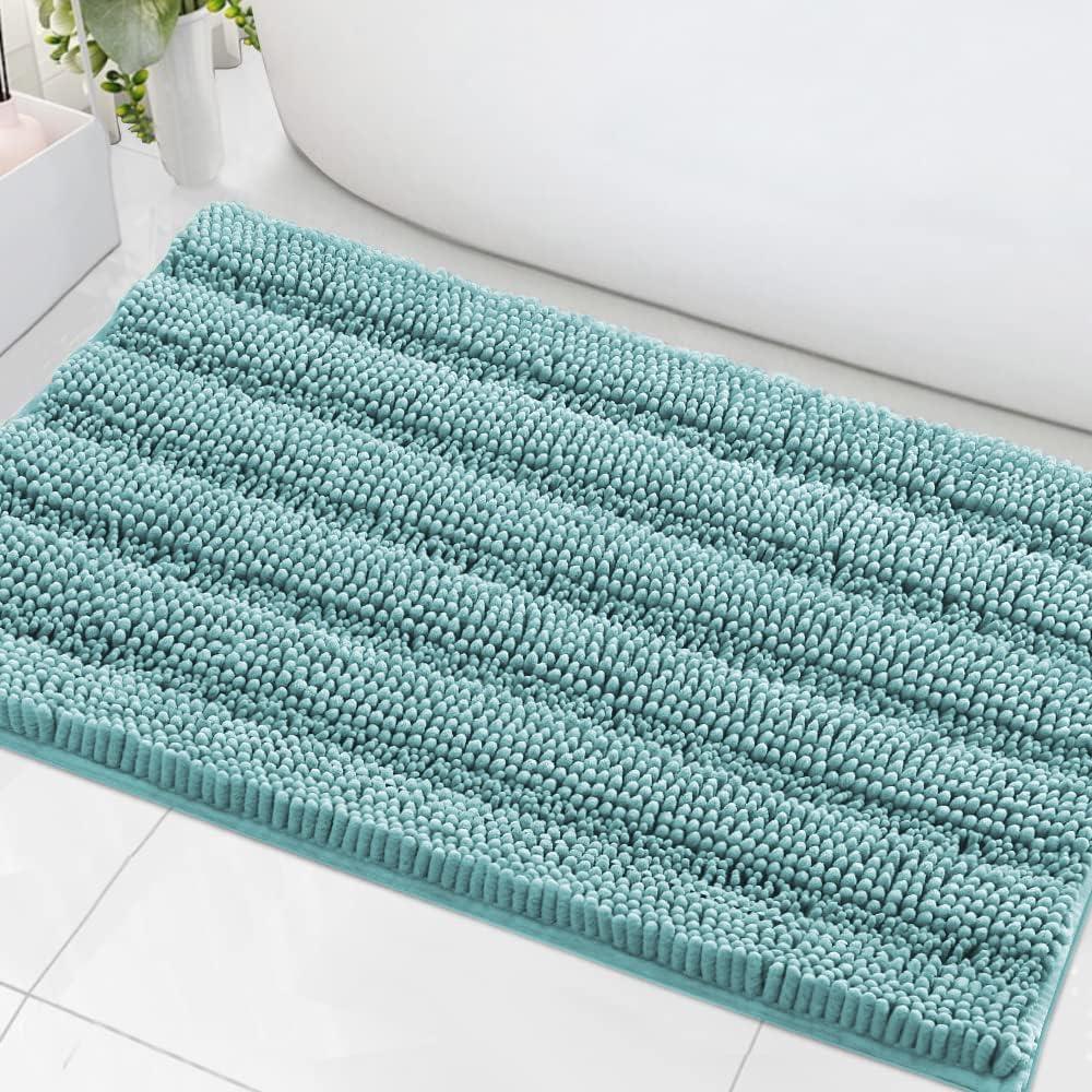 H.VERSAILTEX Bath Mats for Bathroom Non Slip Extra Thick Chenille Striped Bath Rug 24" x 36" Absorbent Non Skid Fluffy Soft Shaggy Rugs Washable Plush Mats for Indoor, Bath Room, Tub - Aqua Haze