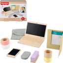 Fisher-Price Wood Pretend Play Work from Home Set, 9-Piece Office Playset with Wooden Toy Laptop & Phone for Preschool Kids Ages 3+ Years