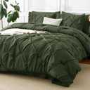 CozyLux Queen Comforter Set Olive Green, 7 Pieces Pintuck Bed in A Bag, Premium Green Comforter Queen Size, Pinch Pleat Bedding Sets with Comforter, Sheets, Pillowcases & Shams