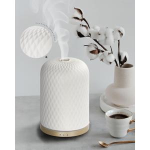 Essential Oil Diffuser,110ML Diffusers for Essential Oils Large Room, Ceramic Diffusers Decorative Ultrasonic Defuser, Ideal for Aesthetic Home,Dorm Dcor, Yoga,White (Gold)