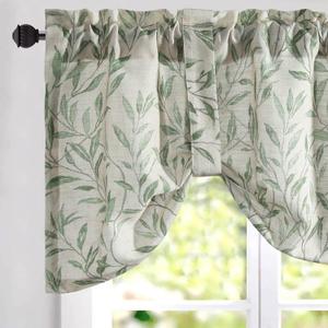 VOGOL Decorative Tie Up Curtains for Girls Room, Lovely Leaf Print Small Window Curtain Valance Top Pocket 18 Inch Long, One Panel, Green Leaves, Tie52x18 VOGOL Decorative Tie Up Curtains for Girls Room, Lovely Leaf Print Small Window Curtain Valance Top Pocket 18 Inch Long, One Panel, Green Leaves, Tie52x18