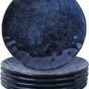 vicrays Ceramic Dinner Plates Set, 10.5 Inch, Set of 6, Round, Microwave, Oven, Dishwasher Safe, Porcelain Fluted Suitable for Steak, Pasta, Pizza, Home, Party, Restaurant (Blue)