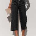 Sidefeel Women's Capri Pants Trendy Wide Leg Jeans High Waisted Stretchy Loose Cropped Denim Pants (Black, S)