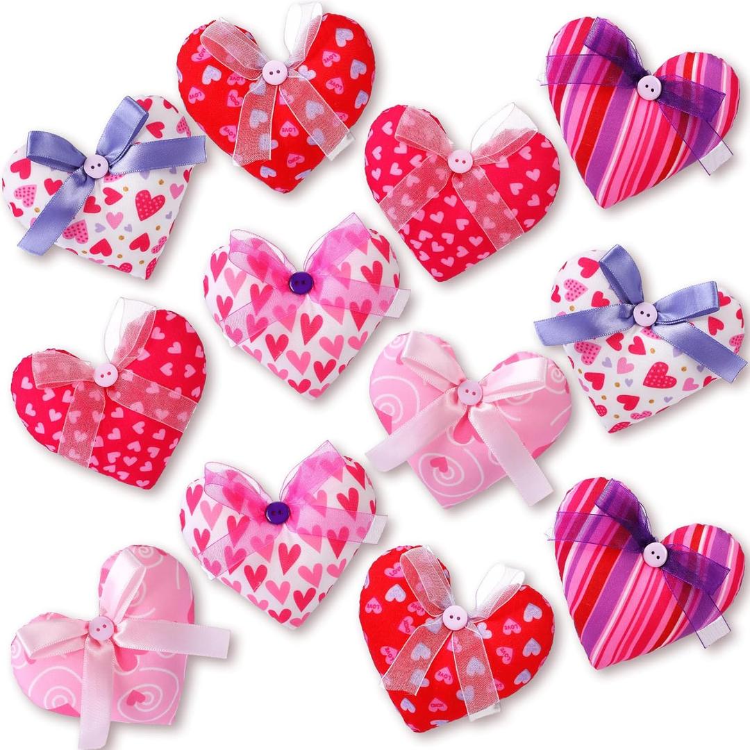 Tudomro 12 Pcs Valentines Day Fabric Heart Decor Cloth Heart Bowl Filler for Spring Home Farmhouse Ornaments Wedding Home Decor(Elegant)