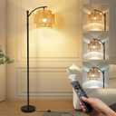 Vinaco Adjustable Height Floor Lamp Rattan 3 Color Temperature,Dimmable Tall Boho Floor Lamps with Remote & Foot Switch, Rotating Lamp Shade Wicker Arc Standing Lamp for Living Room Bedroom Lights